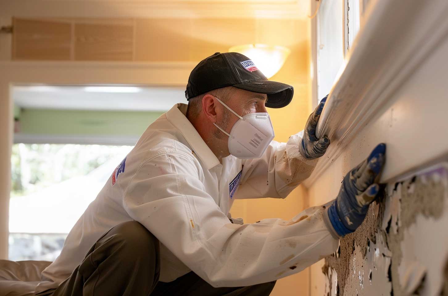 Mold removal expert inspecting home wall in Brookhaven, GA for mold