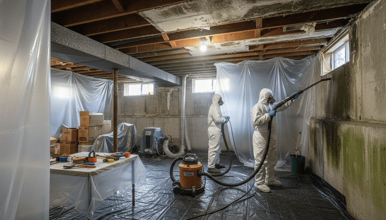 Mold growth on a floor and wall junction.