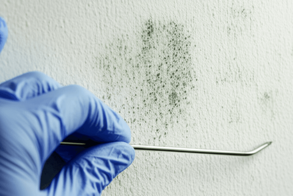 Mold growth on a floor and wall junction.